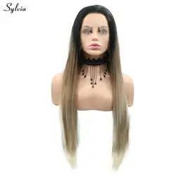 Sylvia коричневый/блондинка Искусственные парики с темными корнями шелковистые прямые Тип синтетические волосы на кружеве Искусственные