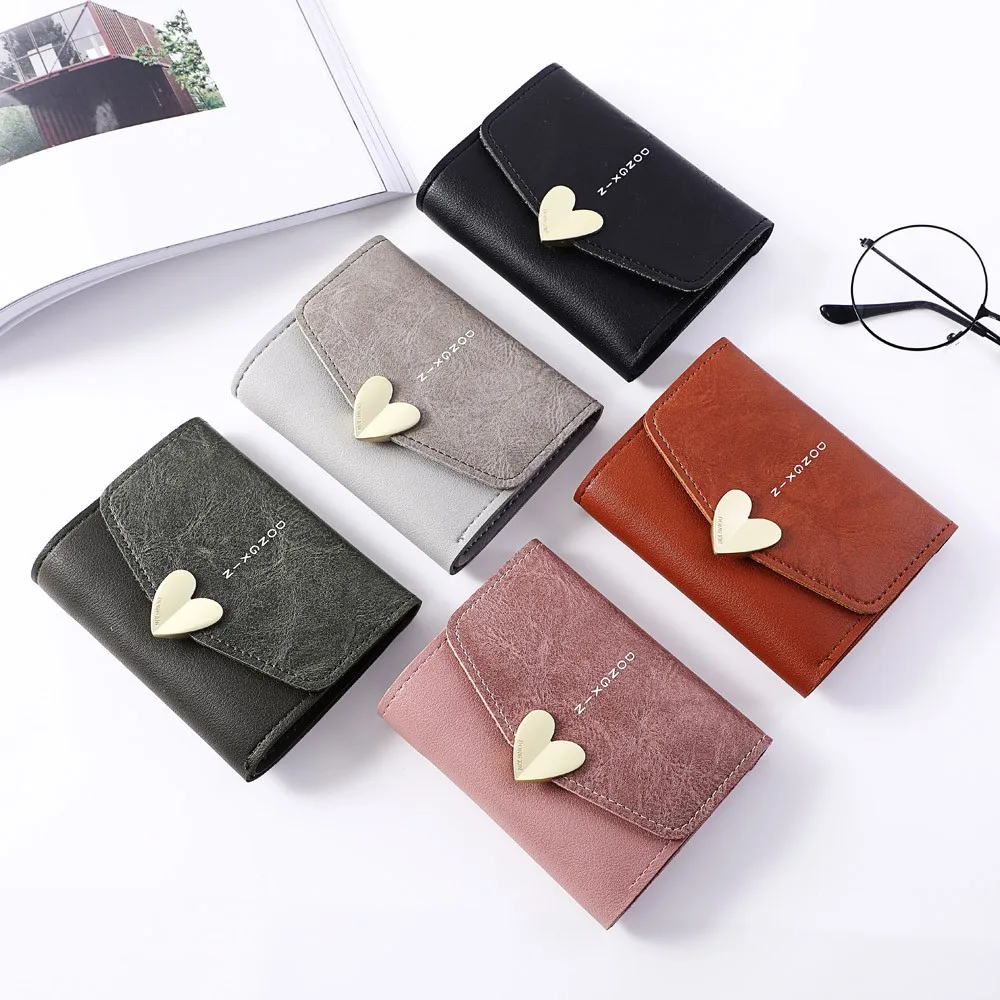 

Fashion Women Short Wallet Heart-Shaped Student Wallet Card Package Female Small Coin Purse Hasp Zipper Kid Purse For Girls