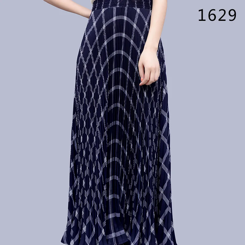 Linha de Cintura Mulher Saia Xadrez Primavera Verão Uma Alta Longo Plissado Maxi Saias Femme 19 de cintura alta longo plissado maxi saias femme
