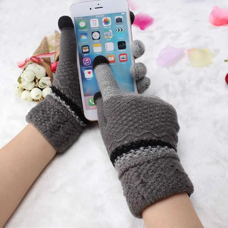 

New Arrivial Women Winter Ski Female Gloves Cute Clickable Screen Mittens Lady Full Fingers Wool Knitted Gloves for Phone Glove