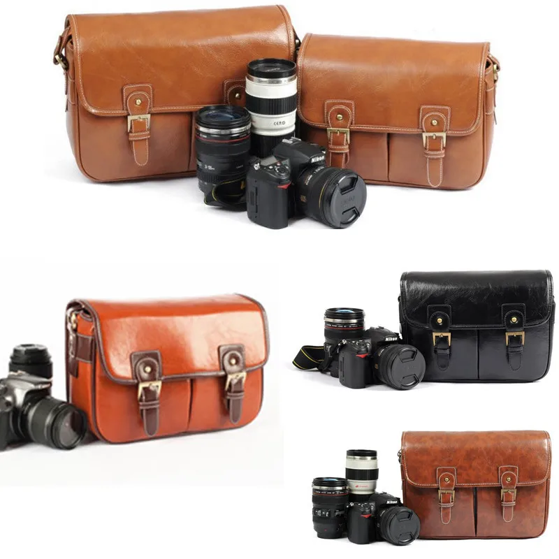 Hot Vintage Leather Camera Shoulder Messenger Bag Padded For DSLR Canon