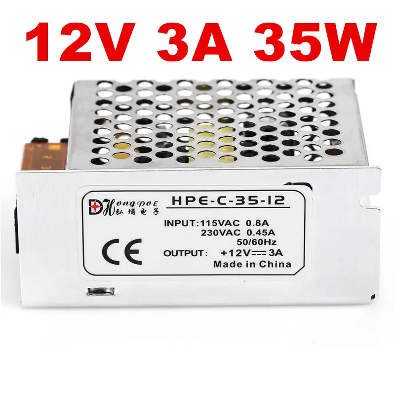 

100Pcs Best quality 12V 3A 35W Switching Power Supply Driver for LED Strip AC 100-240V Input to DC 12V free shipping