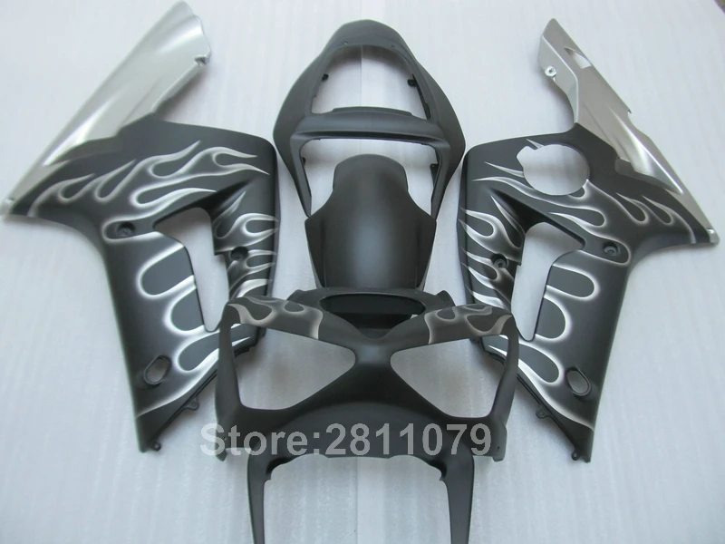 

Injection molding free customize fairing kit for Kawasaki Ninja ZX6R 03 04 silver flames black fairings set ZX6R 2003 2004 RY32