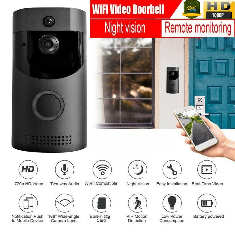 

B30 waterproof Smart Doorbell Wireless WiFi Intercom Video Door Bell Camera Night Vision Visual Record Remote Security Monitor