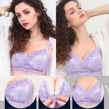 

Maternity Nursing Bras Lace Soft Breathable Front Open Clip Wireless Bra S7JN