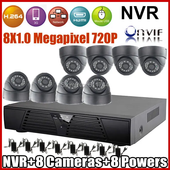  2015 Sale ONVIF 8CH H.264 HD Network NVR Kits 1.0 MP HD 720P Plastics IR Indoor CCTV IP Camera System 