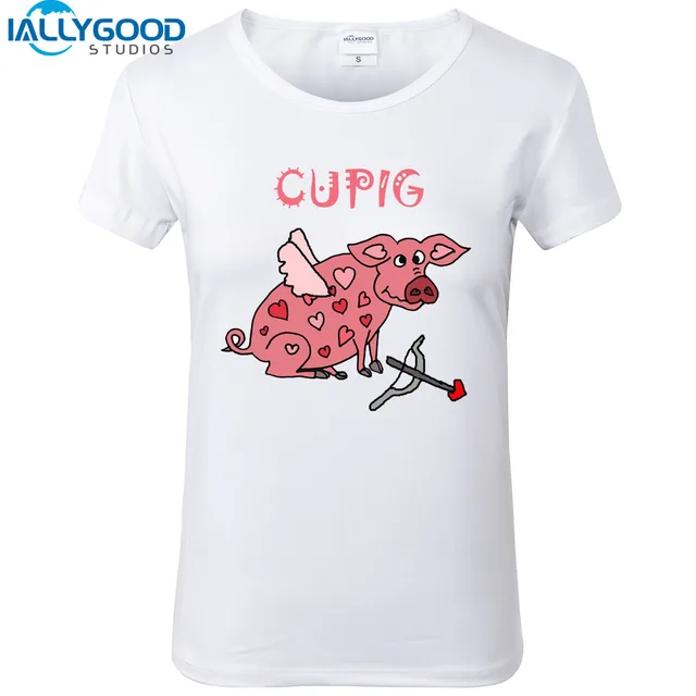 new summer funny cupig ltter pink pig cupid t shirts women cute