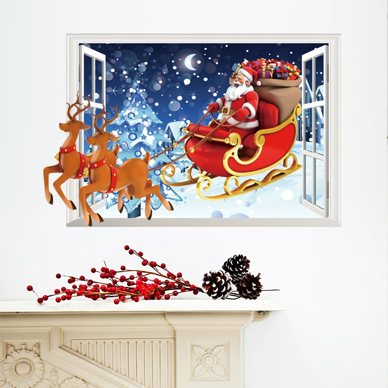 Santa Claus Christmas 3d Window Wall Stickers Living Room Bedroom