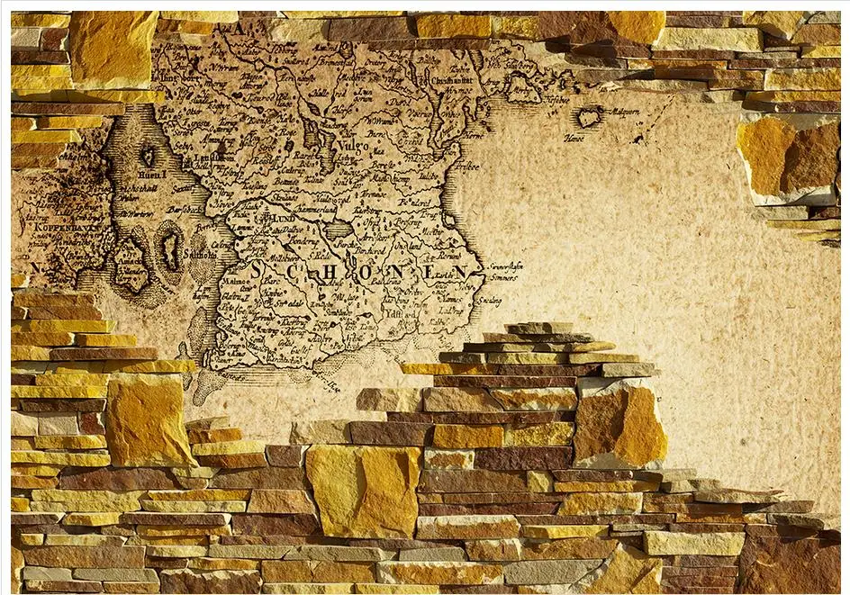 

3D wall murals wallpaper custom picture mural wall paper Retro stone wall on the European map mural decoration 3d room wallpaper