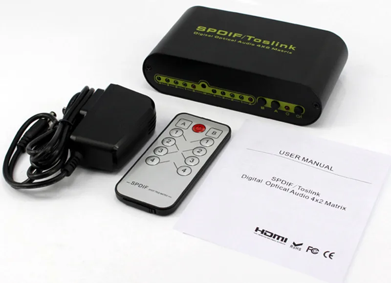T4x2 Matrix Switch Switcher Splitter Adapter SPDIF TOSLINK Digital Optical Audio Remote Control For Player DVD VCD  Free Shipping (7)