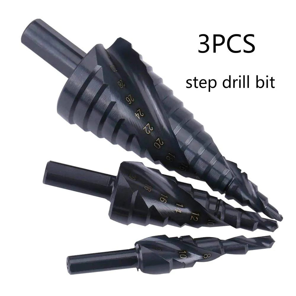 3pcs HSS Titanium Coated Step Drill Bit High Speed Steel Cobalt Nitriding Spiral Metal Drill Bit Triangle Shank For Wood Metal C 3pcs HSS Titanium Coated Step Drill Bit High Speed Steel Cobalt Nitriding Spiral Metal Drill Bit Triangle Shank For Wood Metal C