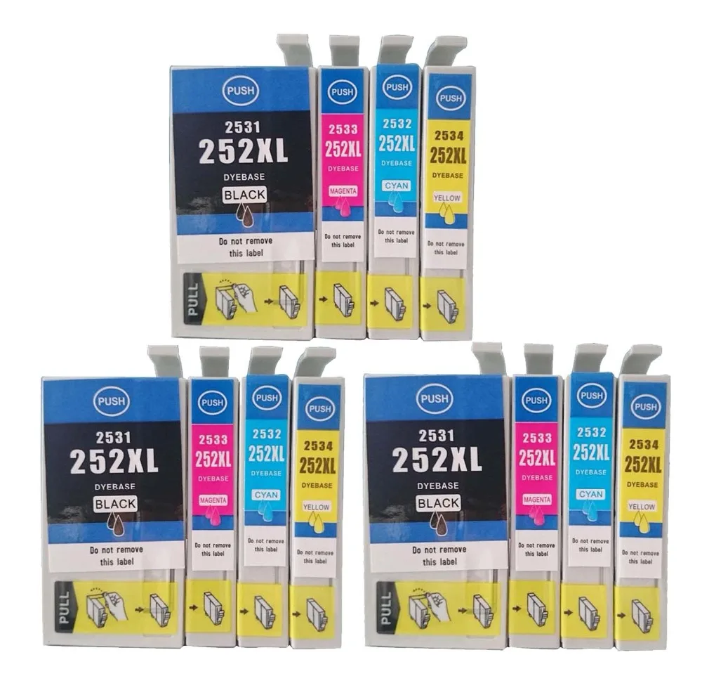 Набор из 12 Совместимый патрон чернил для принтера Epson T252 T252XL принтер для Epson WF-3620 WF-3640 WF-7110 WF-7610 WF-7620 принтер