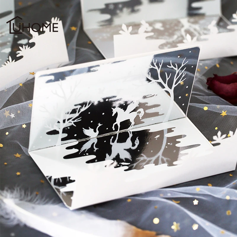 

3D Mirror Reflection Greeting Cards with Envelope Post Card for Birthday Christmas Valentine' Day Party Wedding Decoration Cards