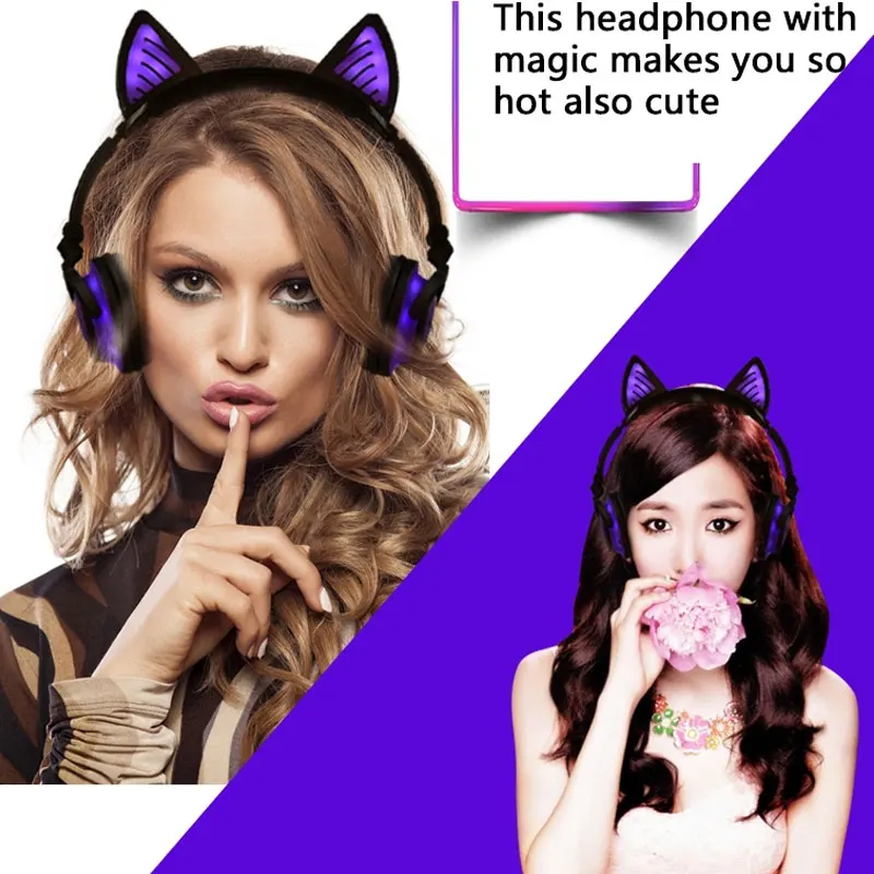 Holyhah Birthday Gift Wireless Bluetooth Earphone Foldable Flashing Cat Ear Children Headphones Gaming Headset With LED Light