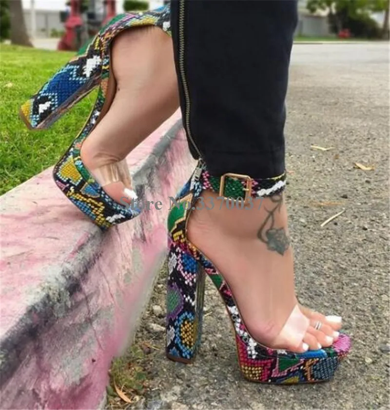 Newest Sexy Women Open Toe Mixed-colors Snakeskin Chunky Heel High Platform  Sandals One Pvc Strap High Heel Sandals Dress Heels - Women's Sandals -  AliExpress