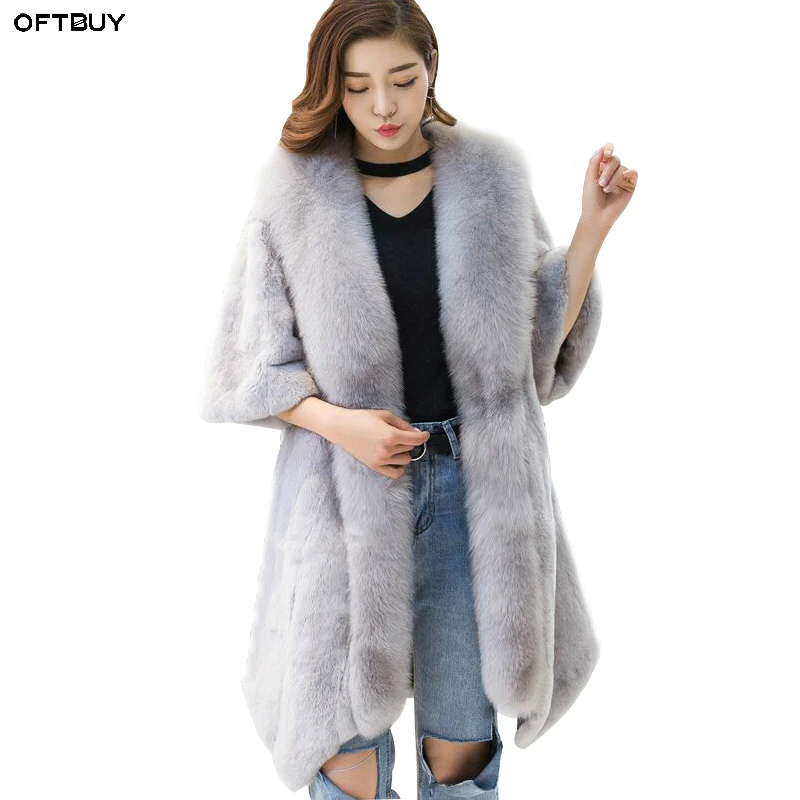 OFTBUY 2019 пальто с натуральным мехом осенне-зимняя женская куртка большим лисьим