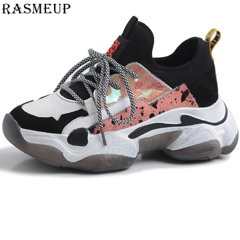 Женские кроссовки RASMEUP дышащие из натуральной кожи на платформе большие размеры