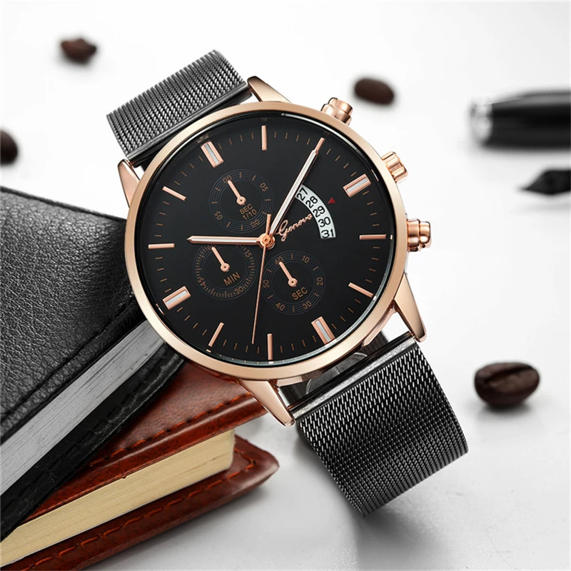 Geneva Fashion Stainless Steel Black Watches Men Top Brand Luxury Watch