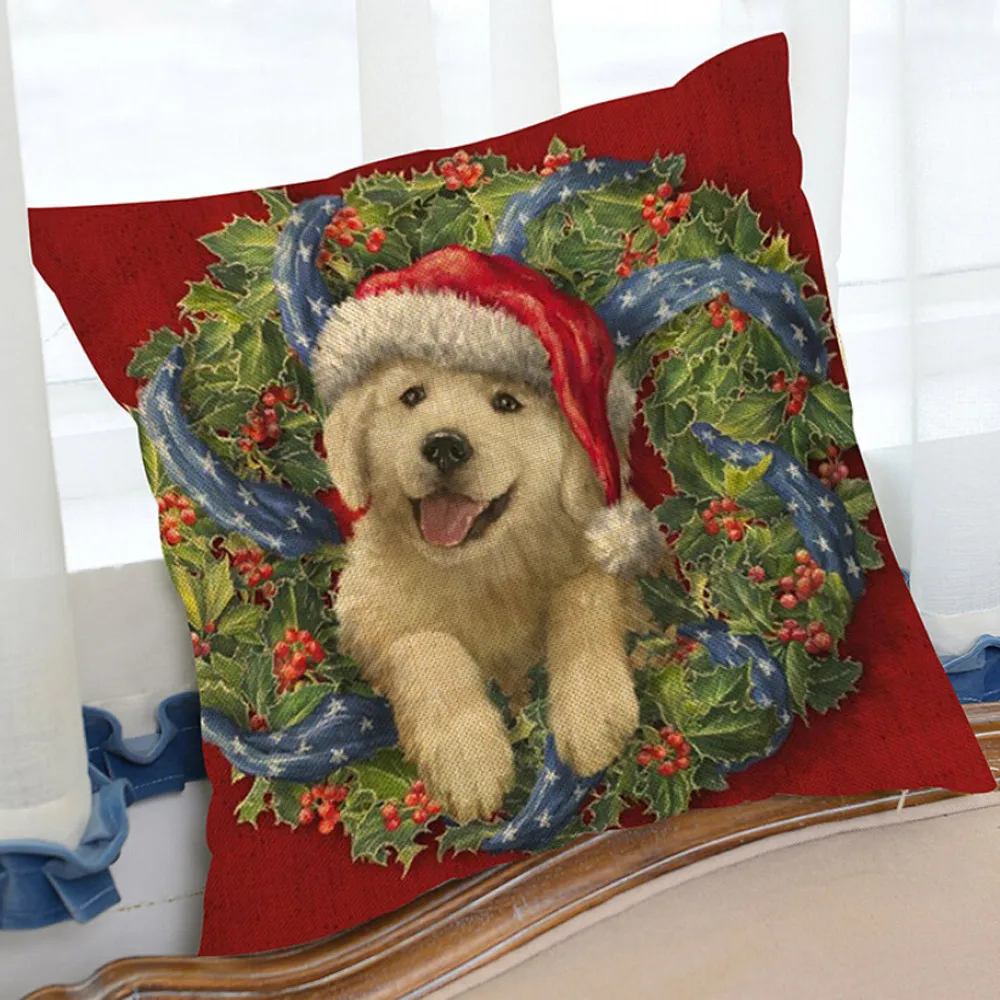 Merry Christmas Санта Клаус собака чехол для подушки с буквами атмосфера Рождества квадратная Декоративная Подушка Чехол Диван домашний декор almofadas