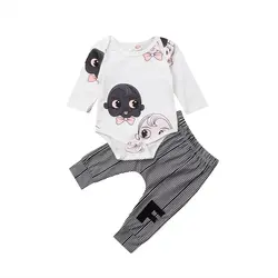Комплект хлопковой одежды из 2 шт. с героями мультфильмов для новорожденных мальчиков и девочек, боди, топ, длинные штаны, комплект одежды в
