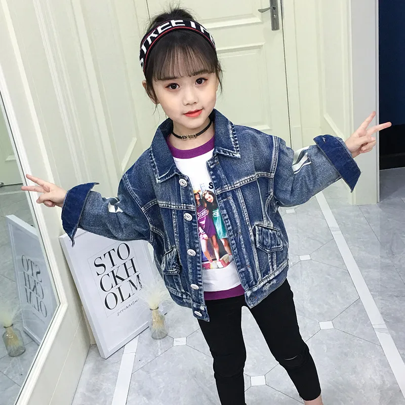 

JMFFY Girl Jackets 2019 Spring Denim Children Clothing Toddler Outwear Cowboy Turn-down Collar Kids Autumn Coats Jeans 4-15T New