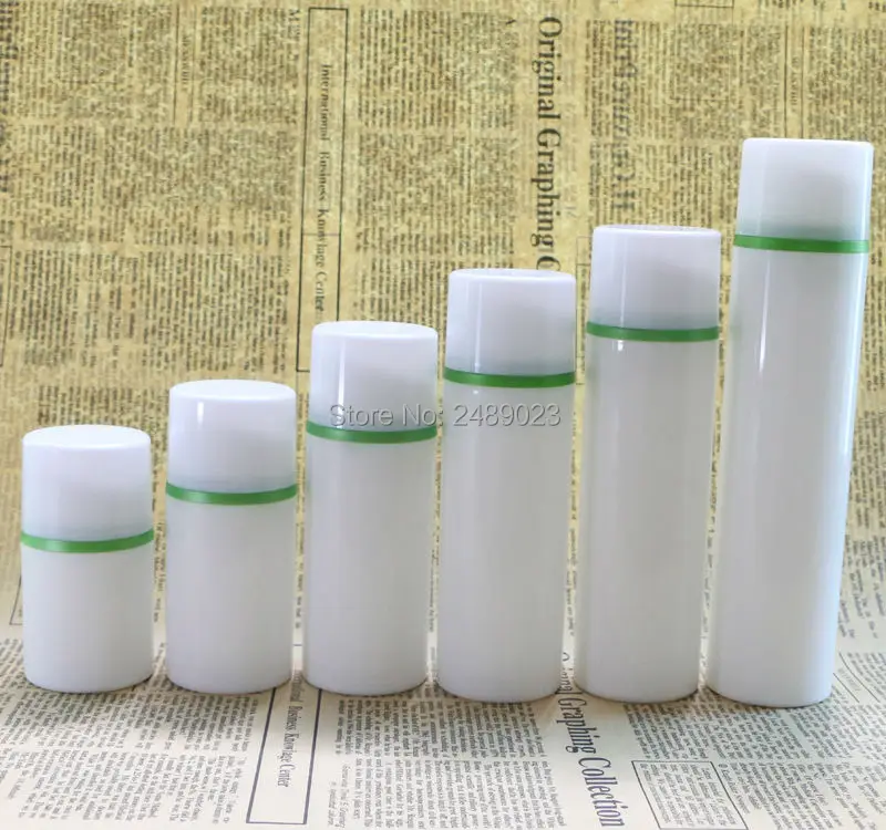 

30ml 50ml 100ml White Cap Green Edge Cosmetic Container Empty Airless Pump Plastic Bottles Travelling Liquid Use 10pcs/lot