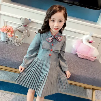 

Girls Dress Spring Autumn Korea Fashion Girls Long-Sleeved Female Baby Retro Dresses Kids Dresses Cute Girls Pleated Dress A236