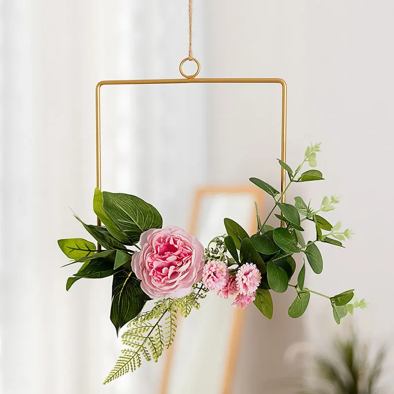 Креативный настенный кулон в скандинавском стиле, железная художественная пеньковая веревка, подвесной искусственный цветок, украшение на стену