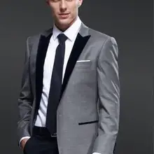 Terno Masculino(куртка+ брюки+ жилет+ галстук), 2 предмета, с заостренным отворотом, выполненный на заказ, мужские костюмы на одной пуговице, высококачественные смокинги светло-серого цвета