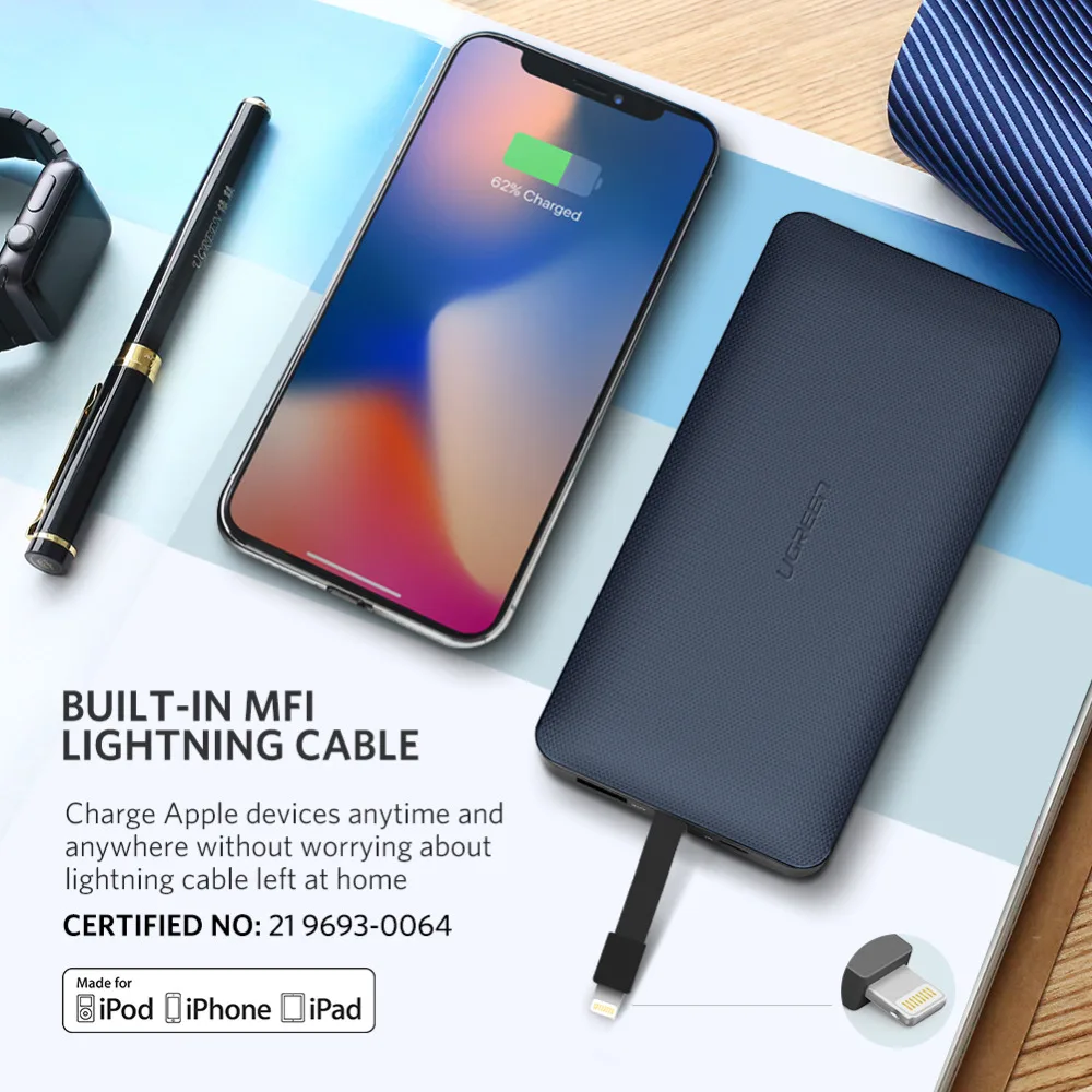 Ugreen Power Bank 10000mAh For iPhone X 7 Xiaomi External Battery Pack Powerbank For USB iPhone Cable Portable Charger Poverbank