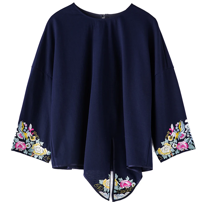 M Rouge Moulin Déplacements Embro Mince Broderie Gamme Bleu De Printemps rouge Florale Femmes Chemise Littéraire Top Et Rose Haut xl marine Rose Blouse Dame HrwdP8wxqf