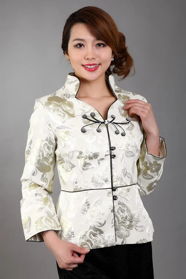 

Free Shipping Wholesale Retail White New Chinese Women's Silk Satin Jacket Spring Flowers Coat Size S M L XL XXL XXXL MN 0095