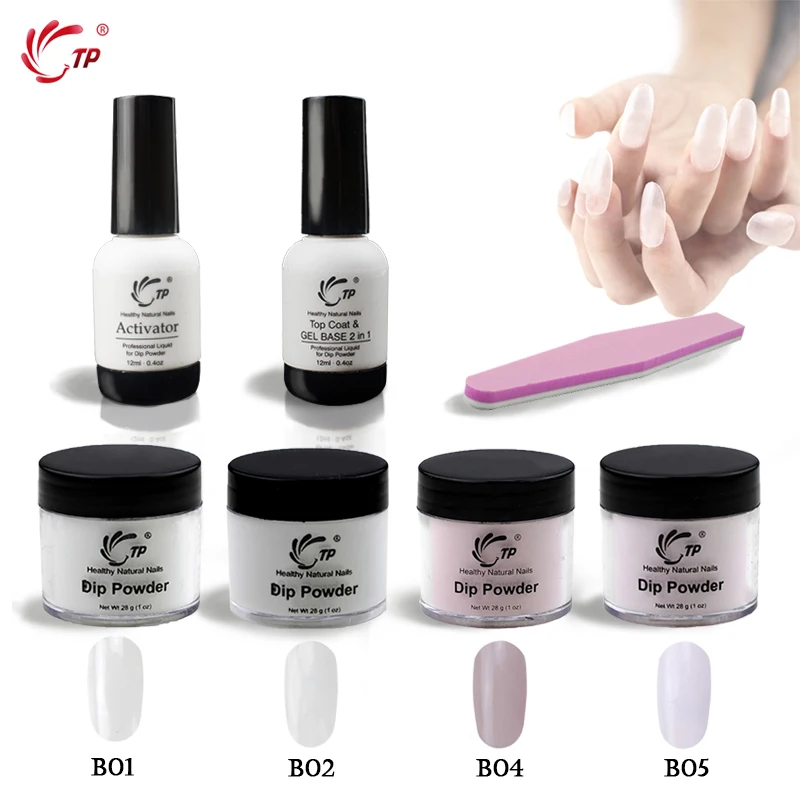 TP 28g(1OZ) Dip Powder Starter Kit Base&Top 2 in 1 No Lamp Cure Gel Activator Clear Pink Nail Dip Powder Natural Dry Nail Salon