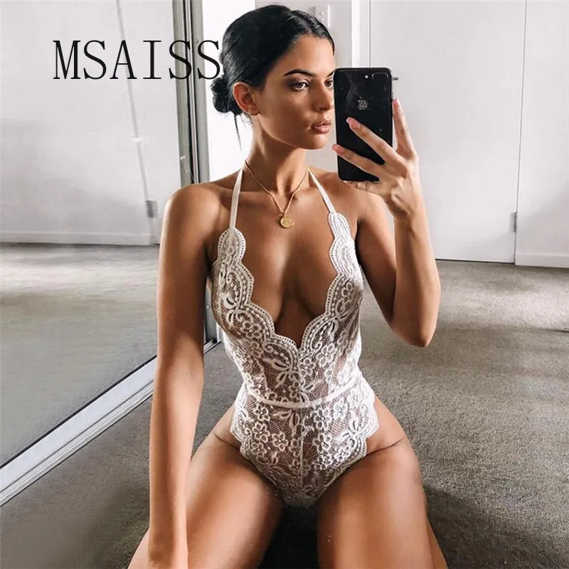 

Summer Red Lace Bodysuit Women Floral Embroidery Bow Tie Transparent Sexy Bodysuit Jumpsuit Overalls Party
