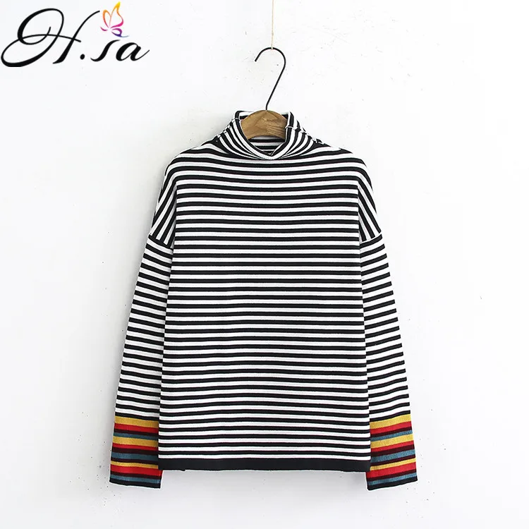 

HSA Winter Clothes women fashion 2018 Turtleneck Sweater tops Striped Rainbow Sleeve Warm Sweater Jumper Pull Femme Suter Mujer