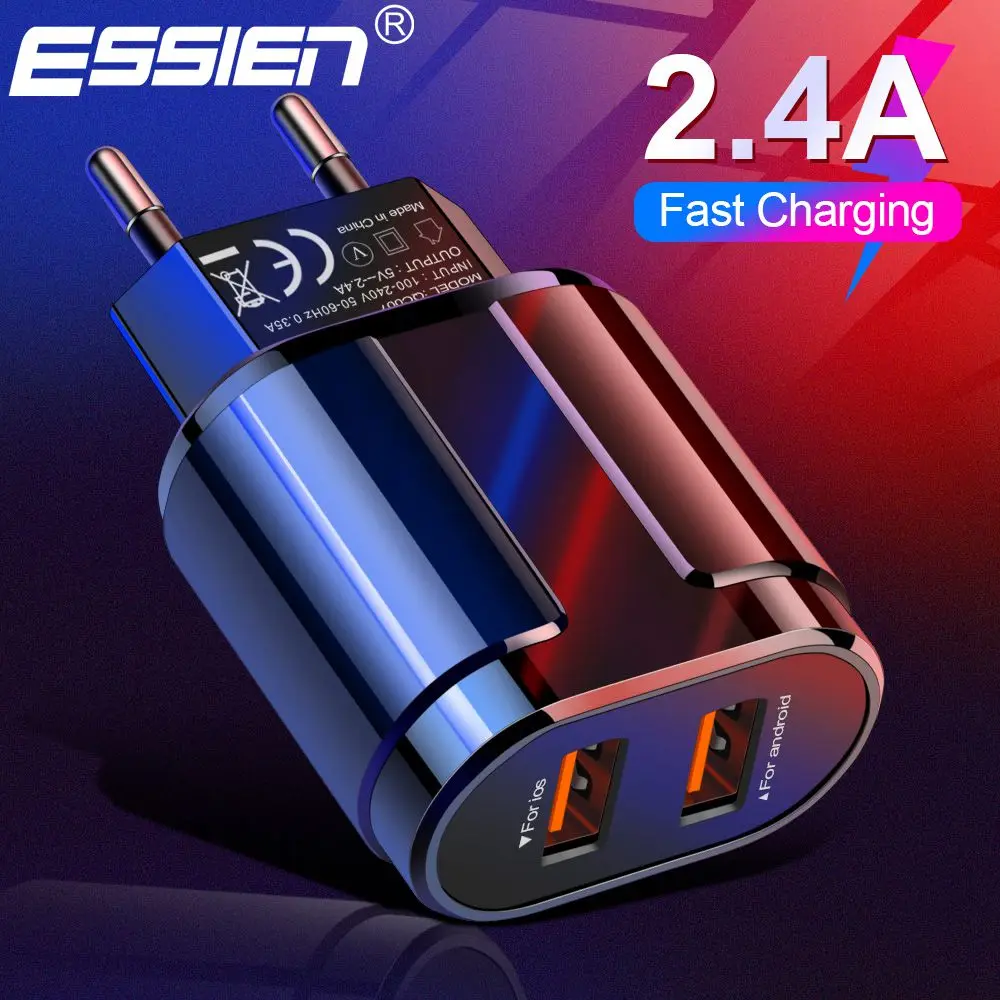 

Essien USB Charger 2 Port Fast Charger Mobile Phone Charger Travel EU US UK Plug for iPhone Samsung Xiaomi Huawei Phone Adapter