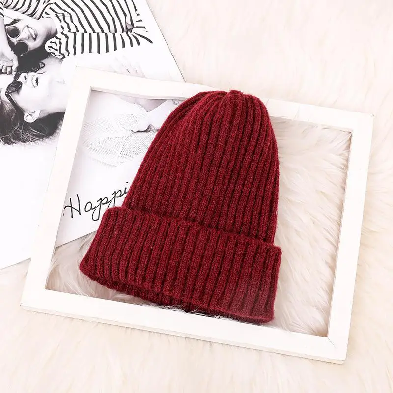 COKK полосатая вязанная шапка, зимняя шапка, женская шапка, женские повседневные бини, эластичные шапки для женщин, девушек, дам, Толстая теплая - Цвет: Red