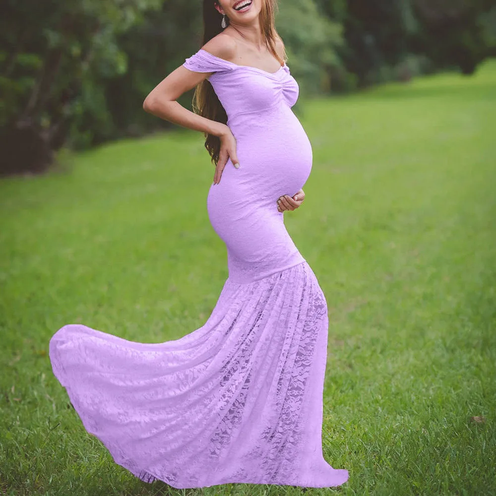 MUQGEW торжественное платье элегантные женские беременных пикантные Подставки для фотографий c оголенными плечами кружева КОРМЯЩИХ МАМ платье Vestito donna Сексуальная# y2 - Цвет: Purple