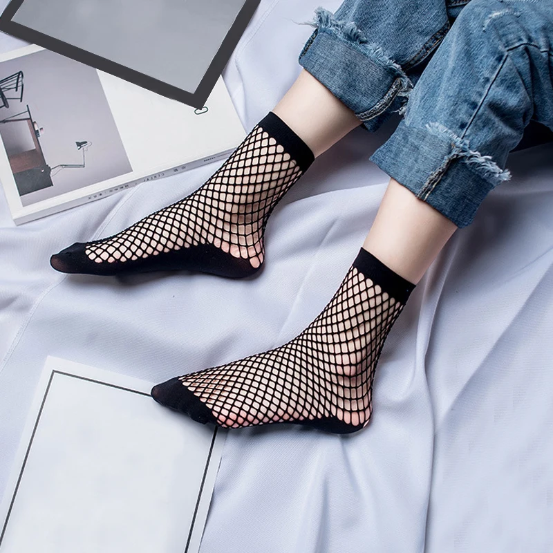 

1pair Fashion Sexy Women Streetwear Breathable Fishnet Sock Black Hollow Out Mesh Nets Hosiery Ladies 2019 Summer Short Socks