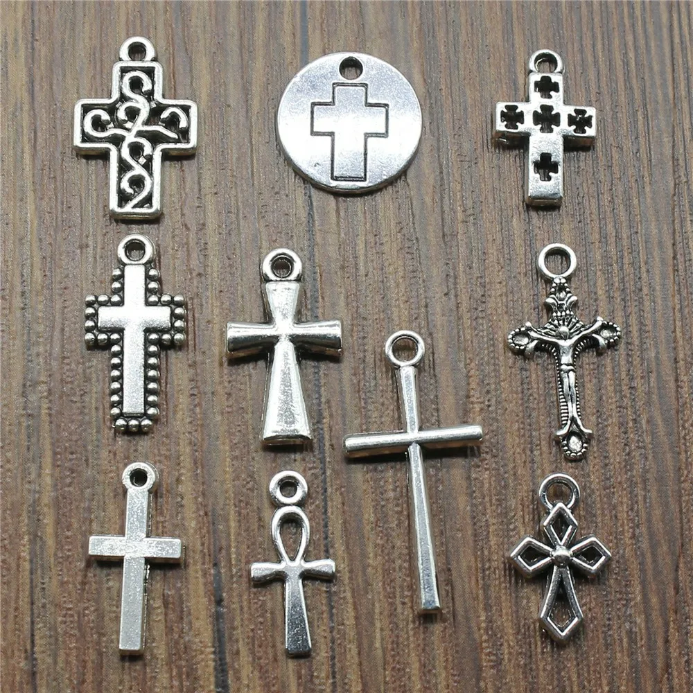 40pcs/lots Charms Cross Antique Silver Color Small Cross Charms Jewelry