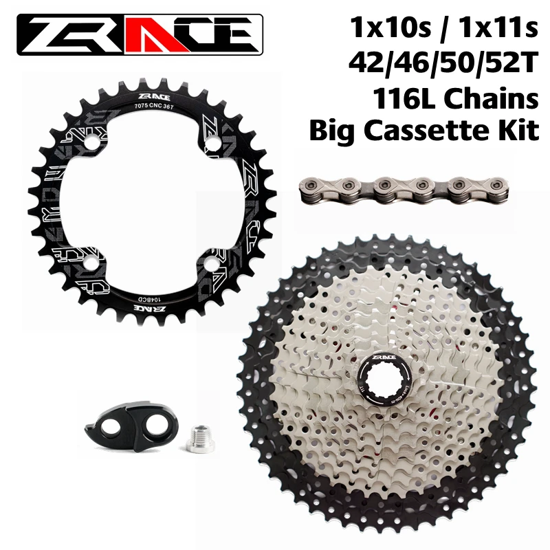 

ZRACE Chainring 32T / 34T / 36T / 38T + Cassette 42T / 46T / 50T / 52T + SUMC Chains, 1x10 speed / 1x11 Speed Big Cassette kit