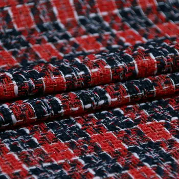 

145cm Width Red Black Yarn Dyed Weaving Tweed Fabric for Woman Autumn Winter Dress Coat Bazin Riche Getzner Tela Tissus