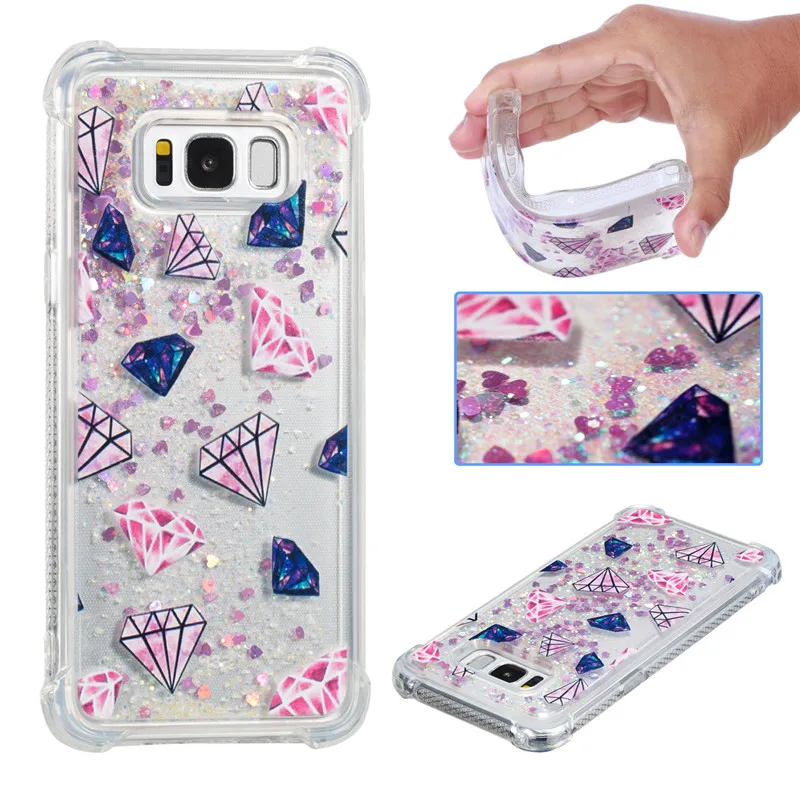 Liquid Case for Samsung Galaxy A6 A8 Plus 2018 S8 S9 Plus S6 S7 Edge Note8 Note9 S5 S6edge Glitter Love Silicone PC Full Cover (24)