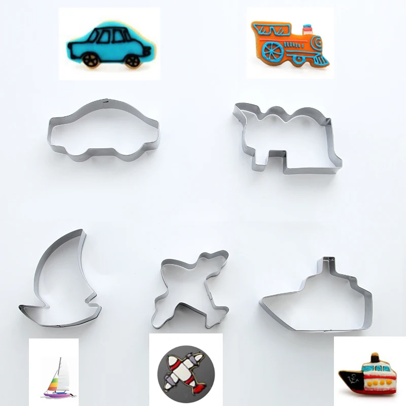 

5pcs/Set DIY Transportation Shape Cookie Cutter Cake Decorating Fondant Cutters Tool Cookies Stainless Steel Biscoito