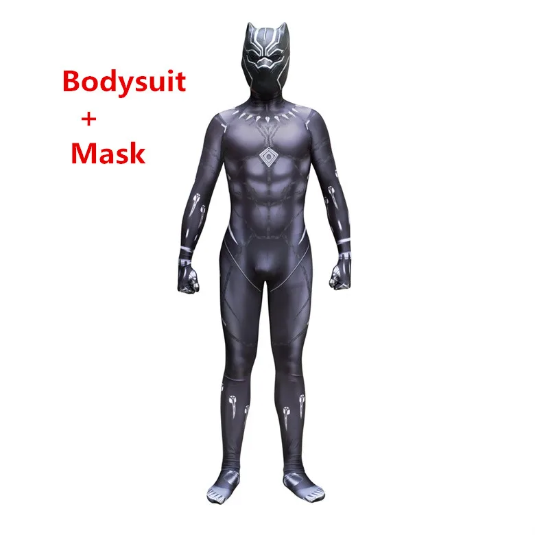 Завершающей квантовой сфере черный пантера T'Challa царь Ваканды Косплэй взрослый костюм детский костюм супергероя, комбинезон, зентай, костюм, маска для лица - Цвет: Bodysuit with mask