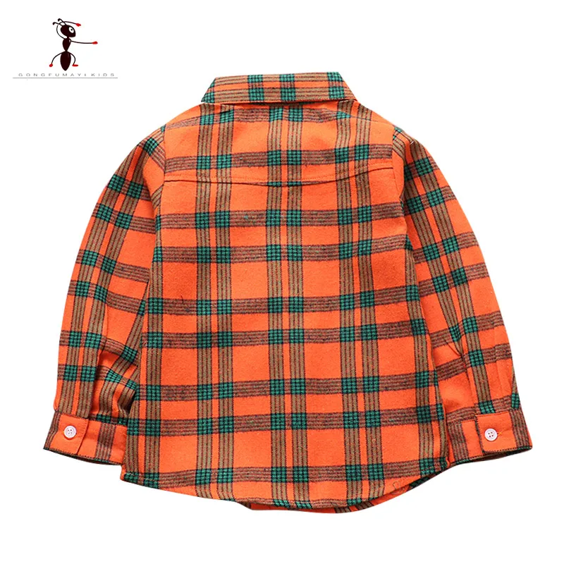  Hot Sale 100%Cotton Baby Boy Shirt Turn-down Collar Flannel Baby Blouse Tops Plaid Baby Shirts For 2-12 Years Old Kids Top 1908