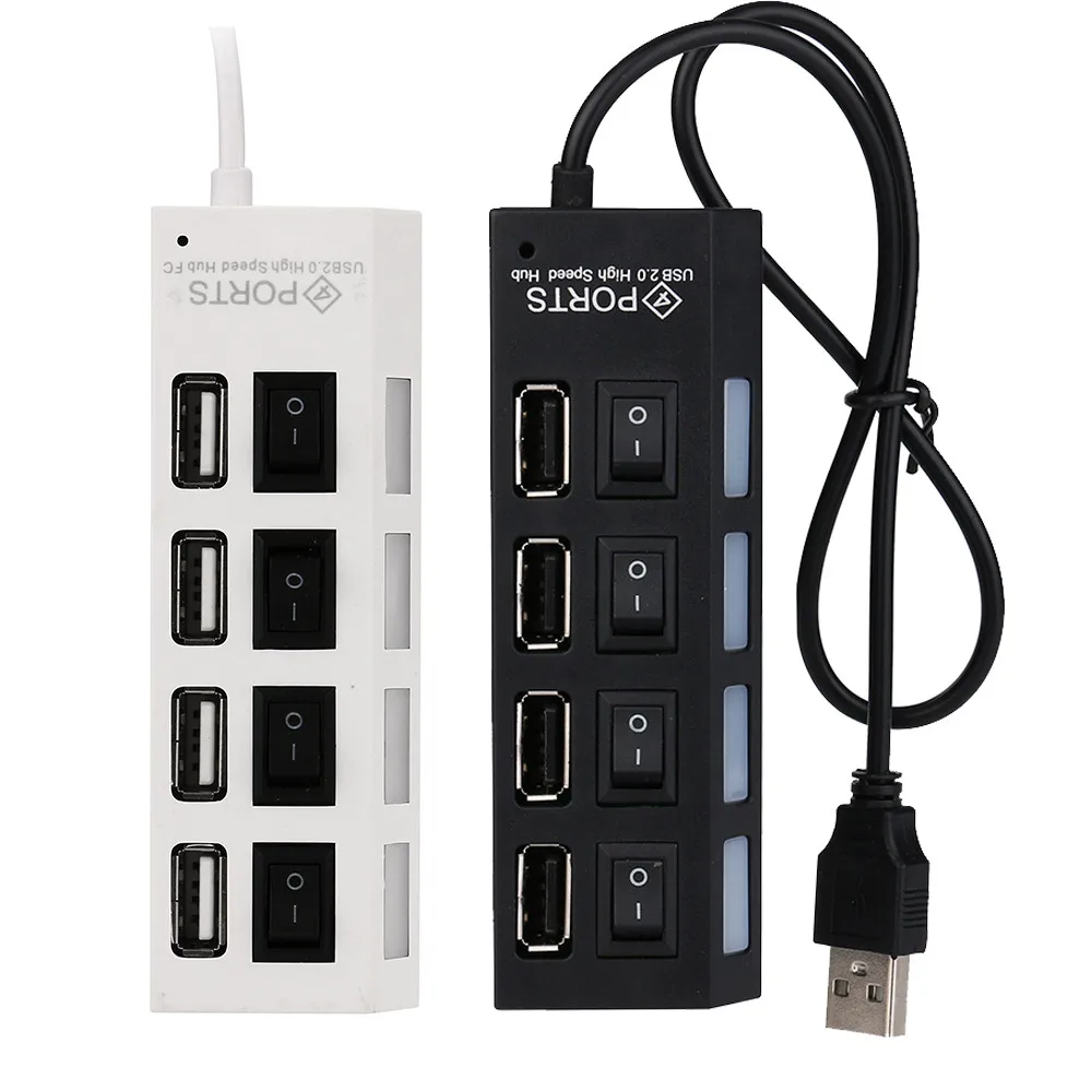 

New 4 Port USB 2.0 Hub On/Off Switches + DC Power Adapter Cable for PC Laptop Over current protection supports up to 480 Mbps