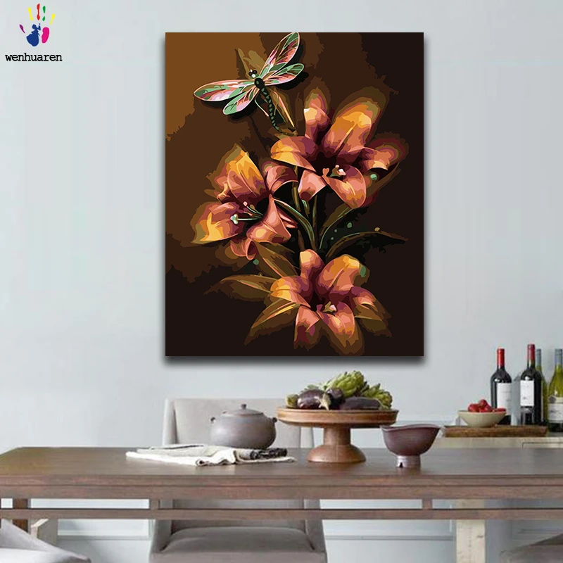 

Diy paint by numbers picture coloring by numbers with kits Dark flowers mysterious Decorative hanging painting Artwork gift