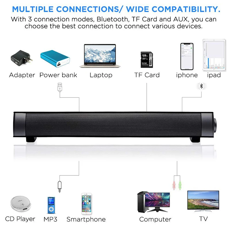 Sound Bar TV Soundbar Wired and Wireless Bluetooth Home Theater TV Speaker, Surround Sound Bar for TV, PC, Cellphone
