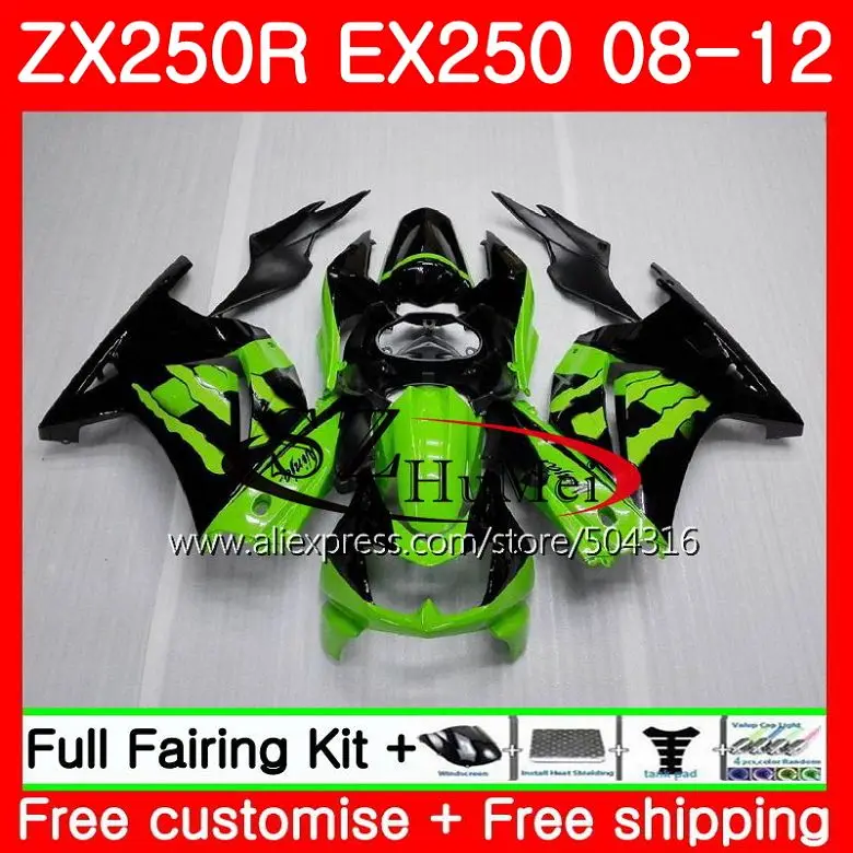 Body For KAWASAKI NINJA EX 250 08 09 10 11 12 ZX-250R ZX 250R TOP EX250 1SH7 New green ZX250R 2008 2009 2010 2011 2012 Fairings Body For KAWASAKI NINJA EX 250 08 09 10 11 12 ZX-250R ZX 250R TOP EX250 1SH7 New green ZX250R 2008 2009 2010 2011 2012 Fairings